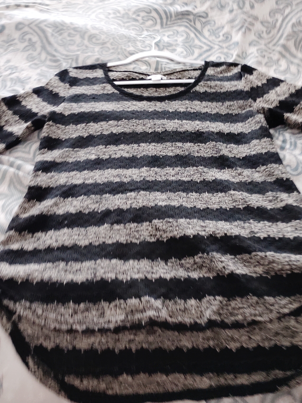 Xhilaration Black and Gray Striped Short Sleeve Top
